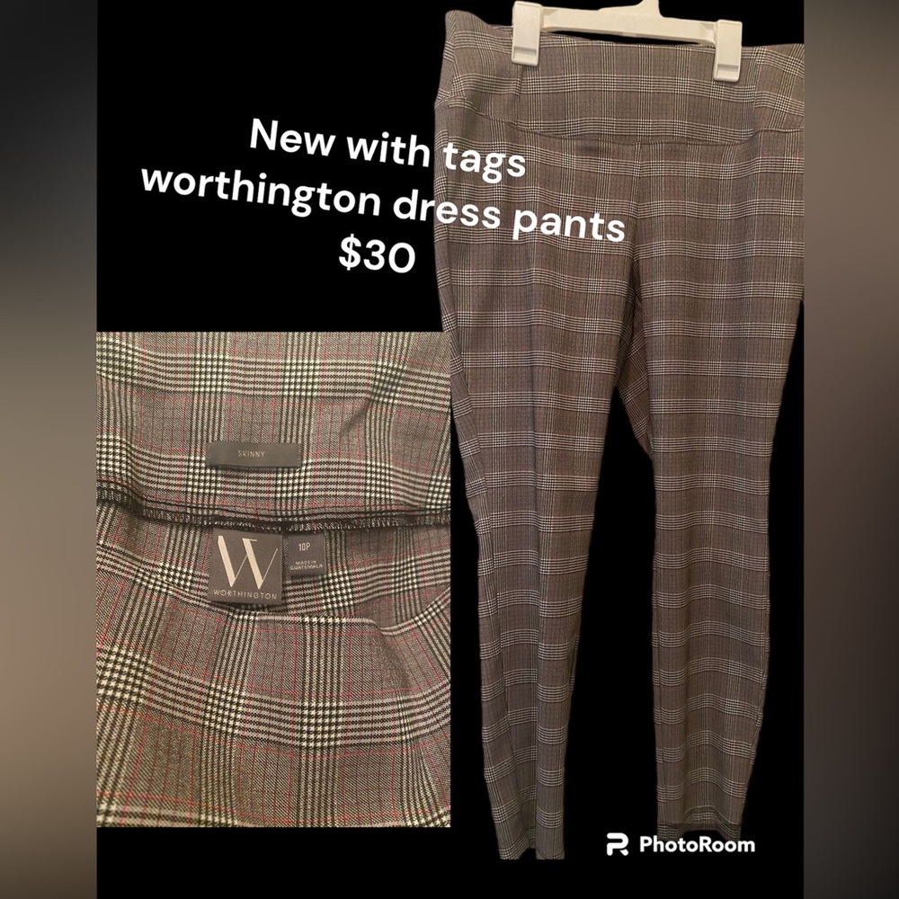 Plaid skinny leg work pants